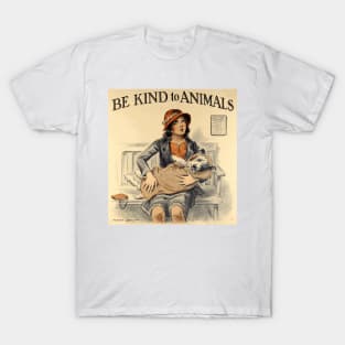 Vintage "Be Kind to Animals" - Little Girl Design T-Shirt